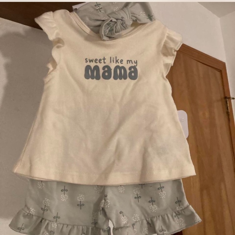 Rene Rofe Baby Cream Outfit with Teddy Bear Tag